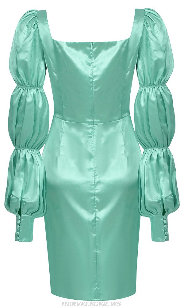 Herve Leger Green Puff Sleeve Draped Corset Dress