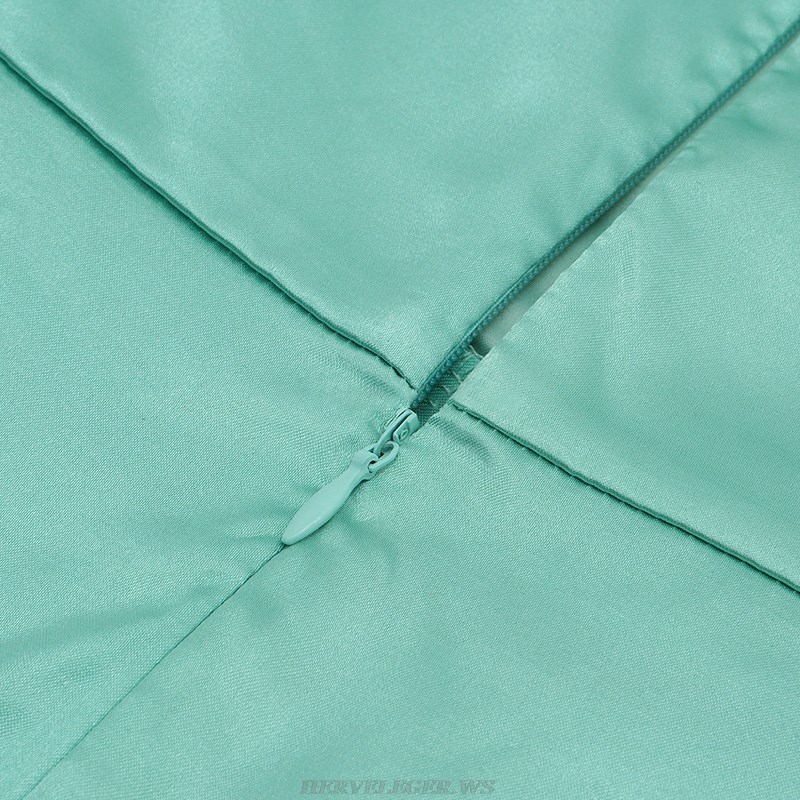 Herve Leger Green Puff Sleeve Draped Corset Dress