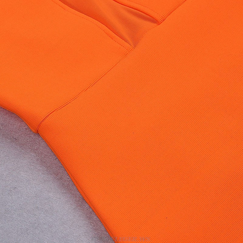 Herve Leger Orange Shoulder Straps Mesh Dress