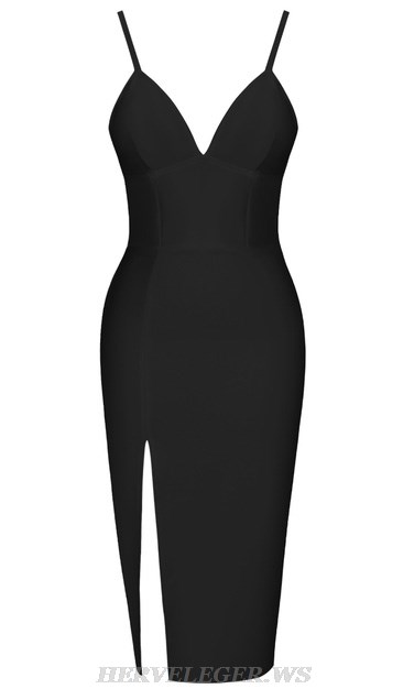 Herve Leger Black Slit Detail Dress
