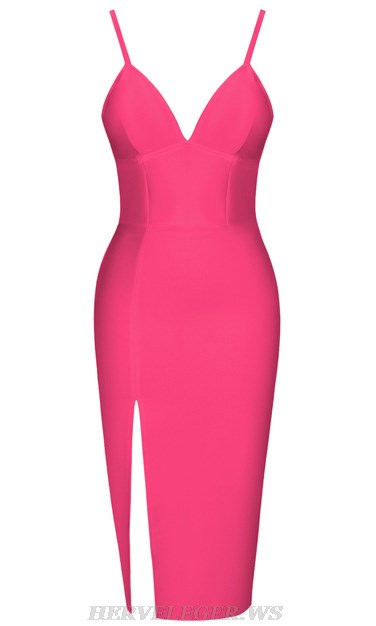 Herve Leger Hot Pink Slit Detail Dress