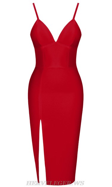 Herve Leger Red Slit Detail Dress Herve Leger Red Slit Detail Dress