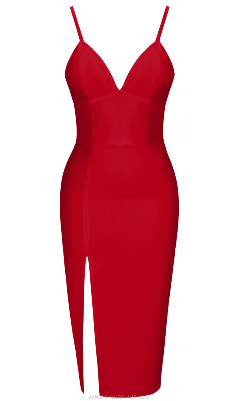 Herve Leger Red Slit Detail Dress