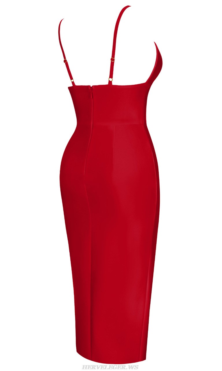 Herve Leger Red Slit Detail Dress
