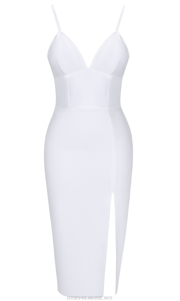 Herve Leger White Slit Detail Dress
