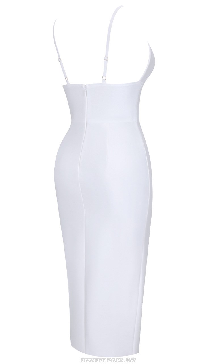 Herve Leger White Slit Detail Dress