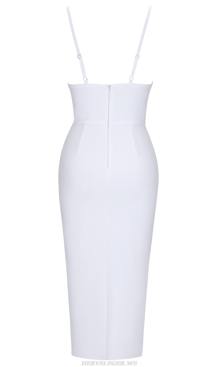 Herve Leger White Slit Detail Dress