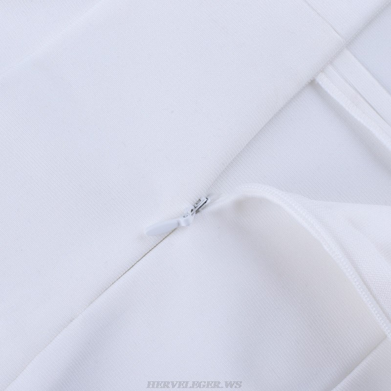 Herve Leger White Slit Detail Dress
