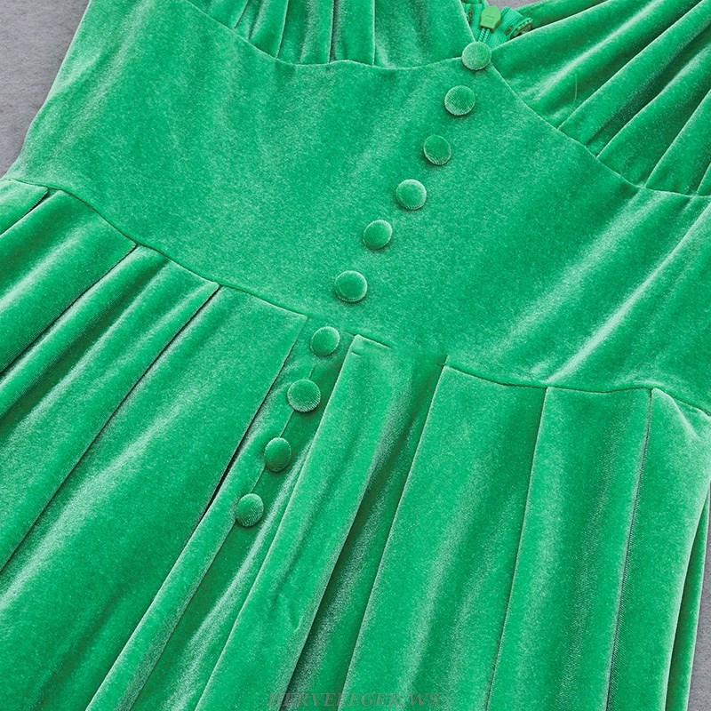 Herve Leger Green Bustier Skater Velvet Dress