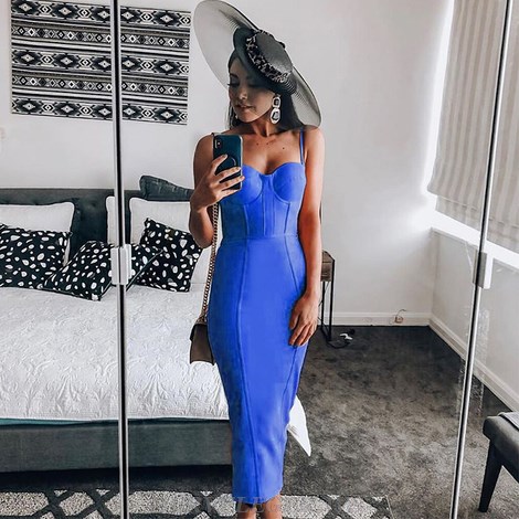 Herve Leger Blue Bustier Structured Dress