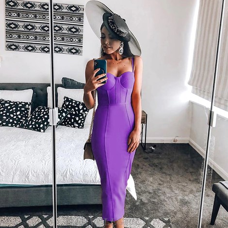 Herve Leger Purple Bustier Structured Dress
