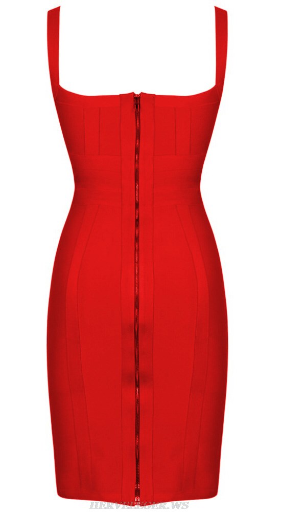 Herve Leger Red Cross Over Detail Dress