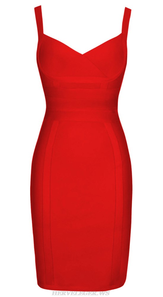Herve Leger Red Cross Over Detail Dress