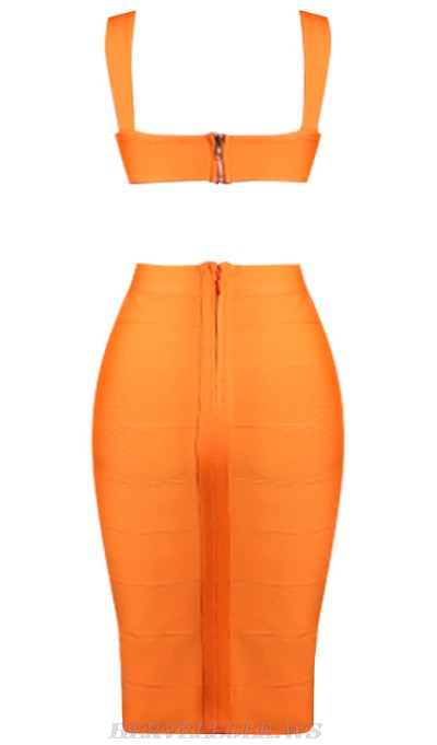 Herve Leger Orange Halter Corset Dress