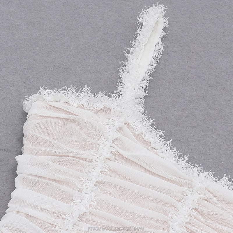 Herve Leger White Lace Trim Draped Dress