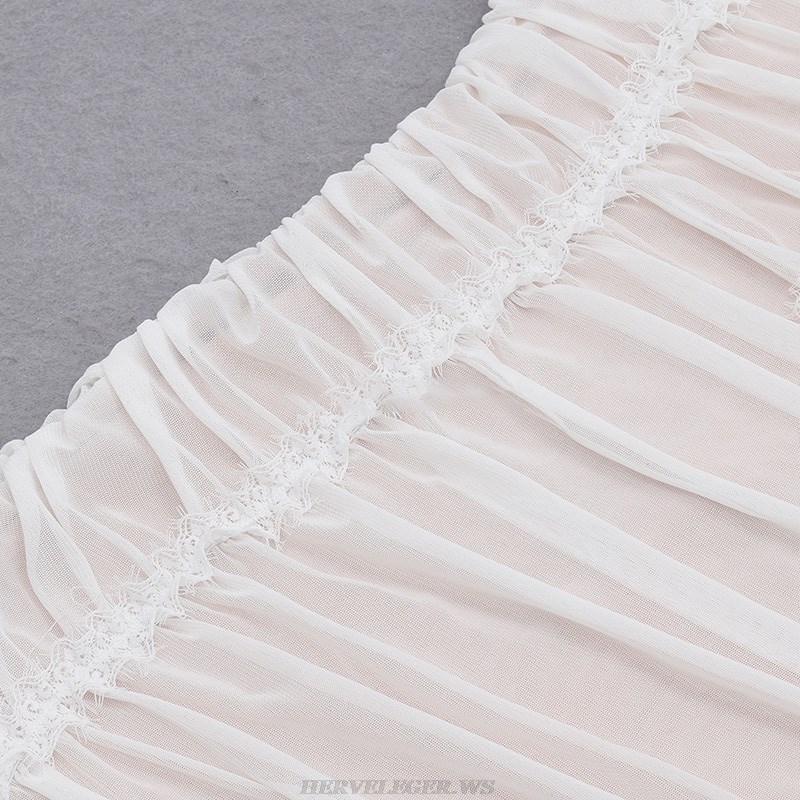 Herve Leger White Lace Trim Draped Dress