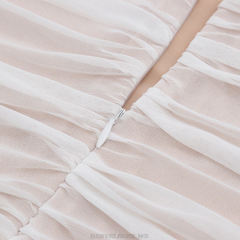 Herve Leger White Lace Trim Draped Dress