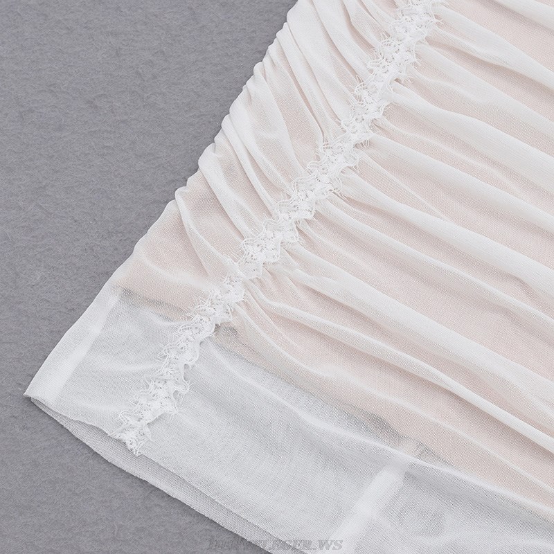 Herve Leger White Lace Trim Draped Dress