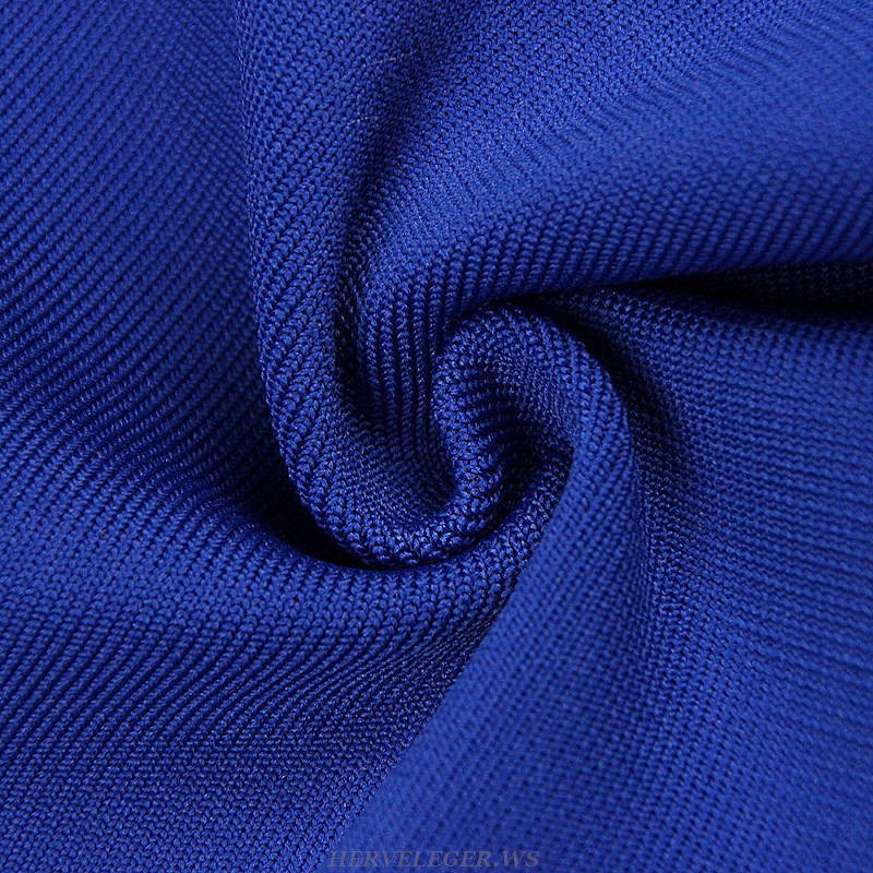 Herve Leger Blue Long Sleeve Button Detail Dress