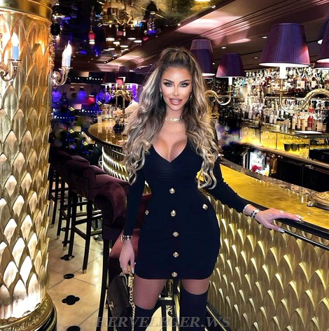 Herve Leger Black Long Sleeve Button Dress