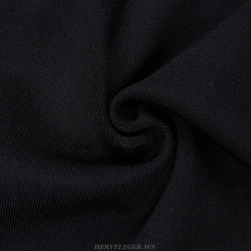 Herve Leger Black Long Sleeve Button Dress