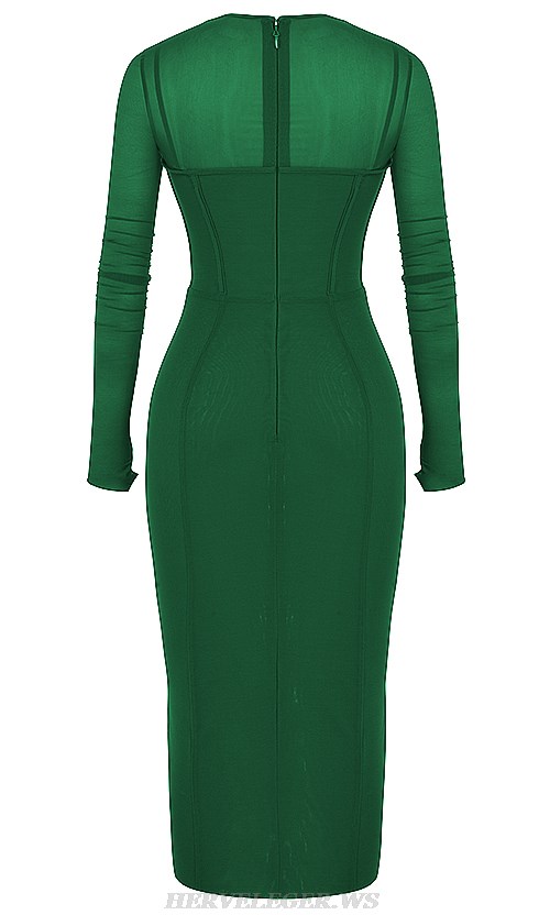 Herve Leger Green Long Sleeve Corset Dress