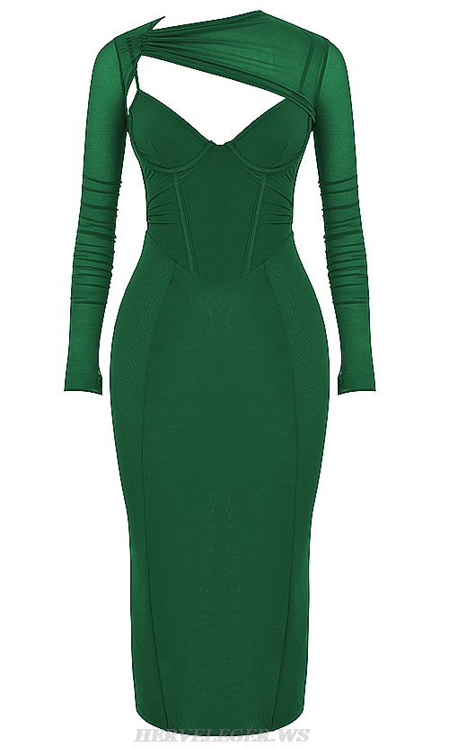 Herve Leger Green Long Sleeve Corset Dress