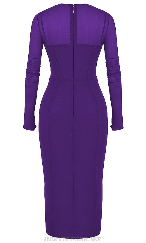 Herve Leger Purple Long Sleeve Corset Dress