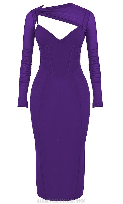 Herve Leger Purple Long Sleeve Corset Dress