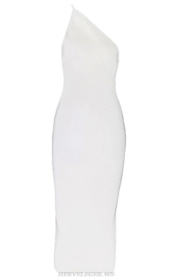 Herve Leger White One Shoulder Strap Dress