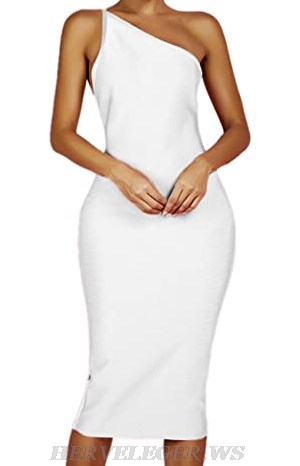 Herve Leger White One Shoulder Strap Dress