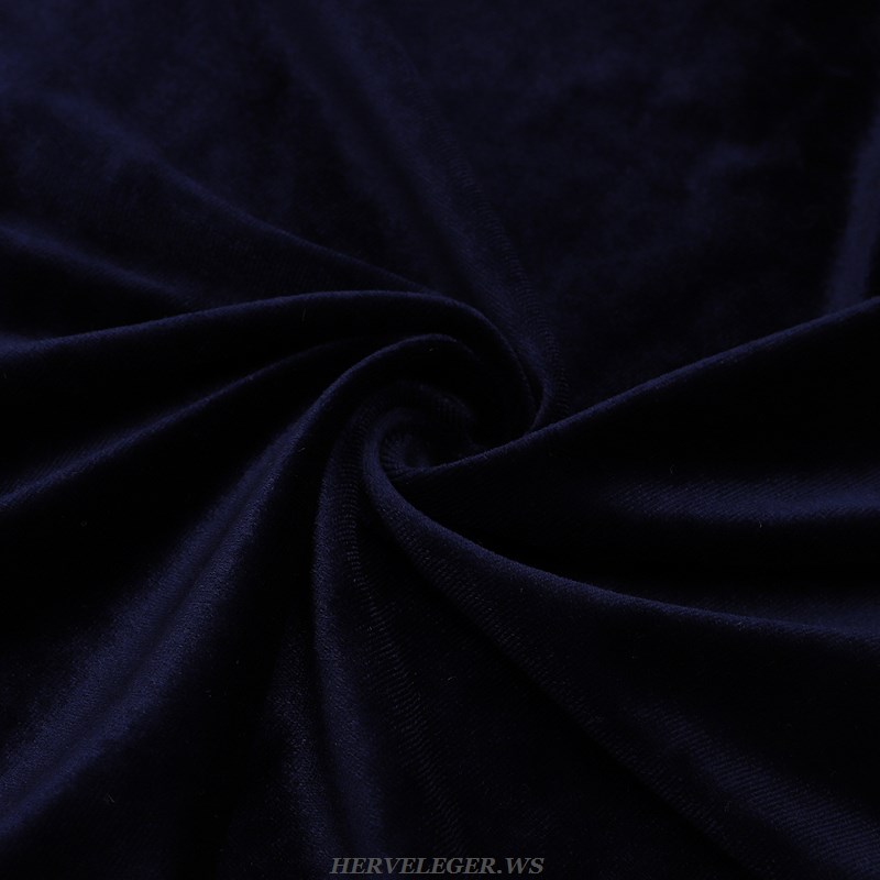 Herve Leger Blue Puff Long Sleeve Velvet Dress