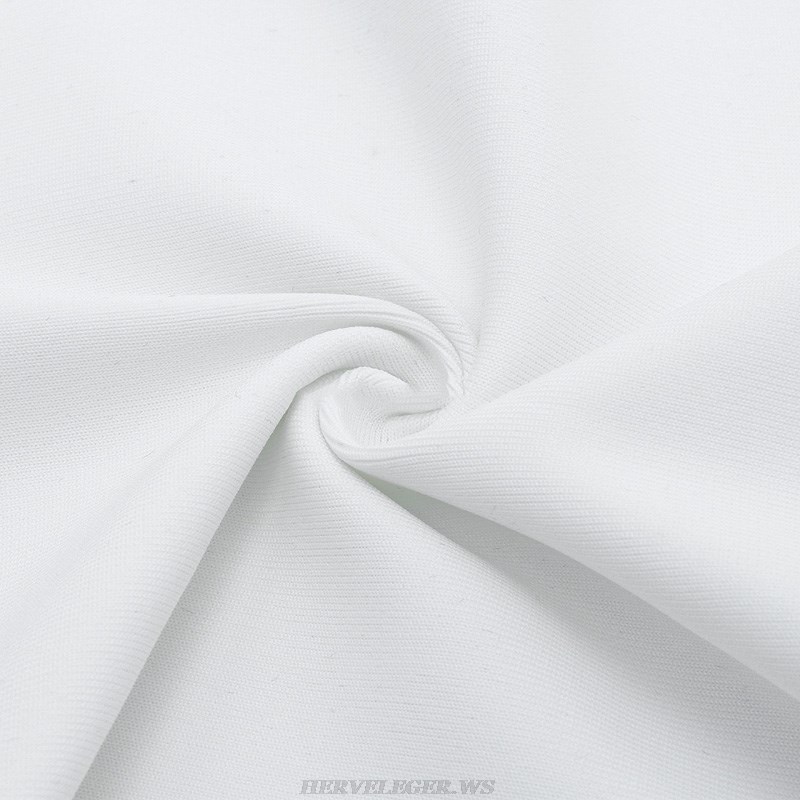 Herve Leger White Puff Long Sleeve Ruffle Dress