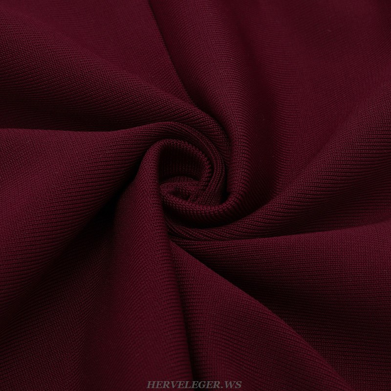Herve Leger Burgundy Ribbed Off The Shoulder Corset Dress
