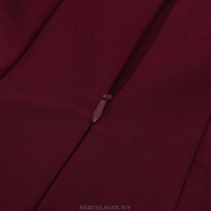 Herve Leger Burgundy Ribbed Off The Shoulder Corset Dress