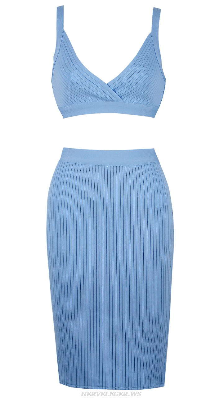 Herve Leger Blue Ribbed Two Piece Dress