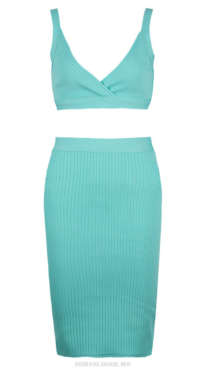 Herve Leger Green Ribbed Two Piece Dress