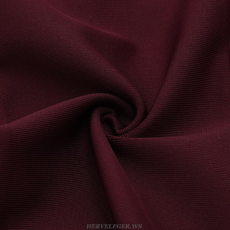 Herve Leger Burgundy Ruffle Sleeve Dress