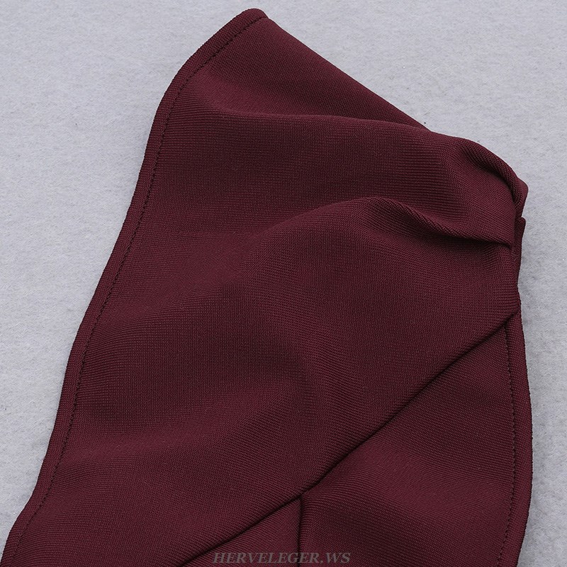 Herve Leger Burgundy Ruffle Sleeve Dress