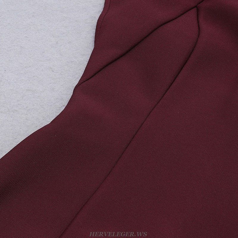 Herve Leger Burgundy Ruffle Sleeve Dress