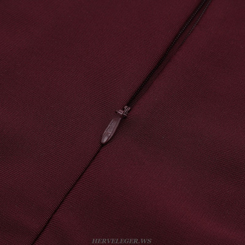 Herve Leger Burgundy Ruffle Sleeve Dress