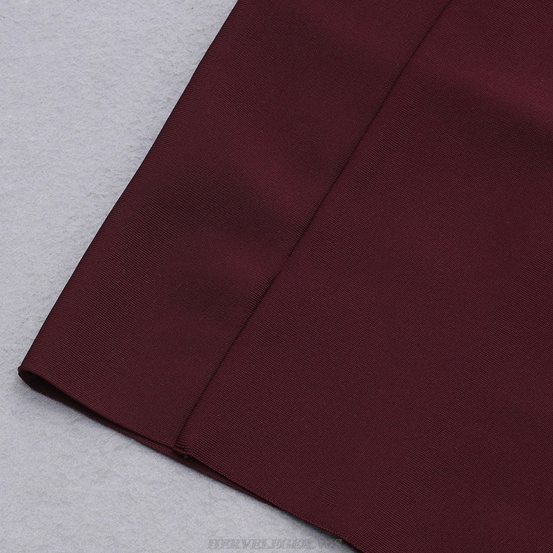 Herve Leger Burgundy Ruffle Sleeve Dress