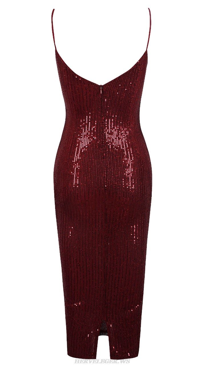 Herve Leger Burgundy Sequin Dress