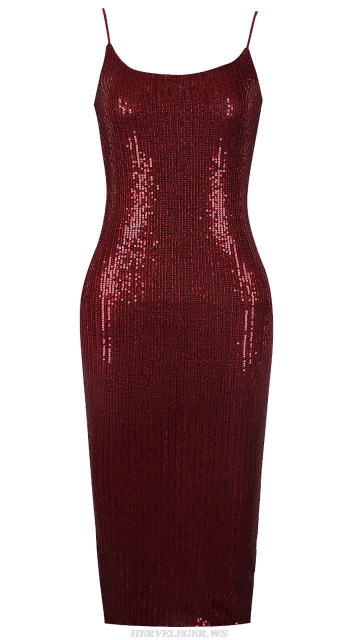 Herve Leger Burgundy Sequin Dress