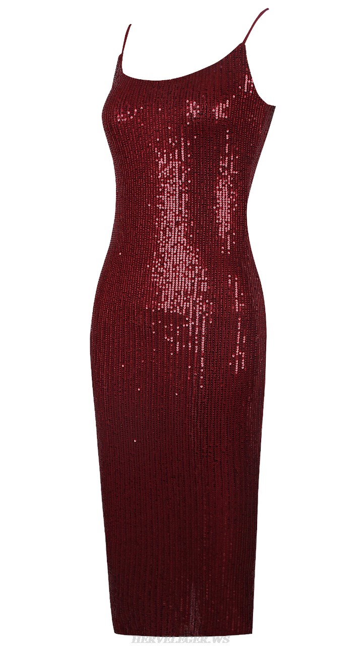 Herve Leger Burgundy Sequin Dress