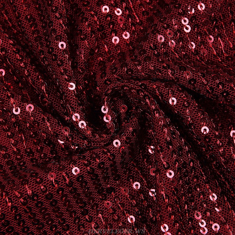 Herve Leger Burgundy Sequin Dress