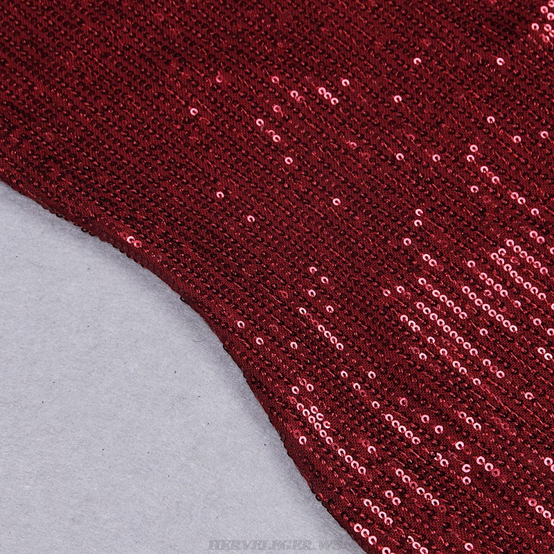 Herve Leger Burgundy Sequin Dress