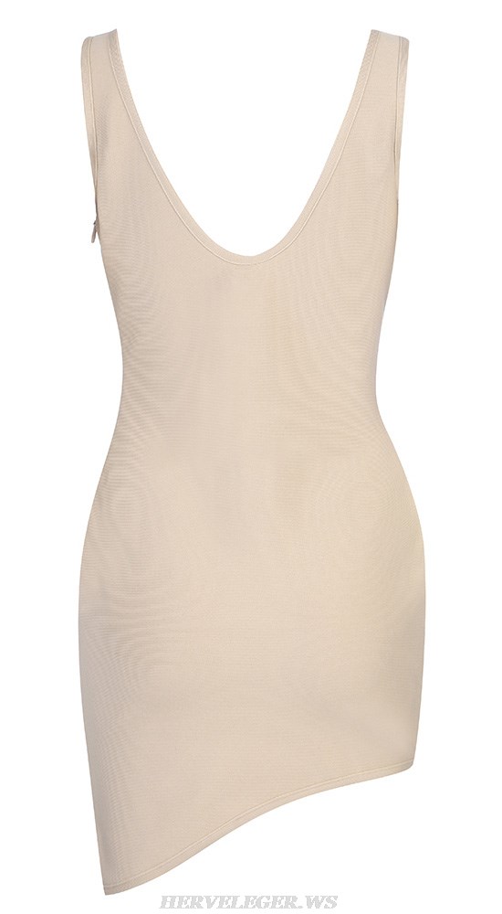 Herve Leger Nude Silver Mirrored Asymmetric Dress