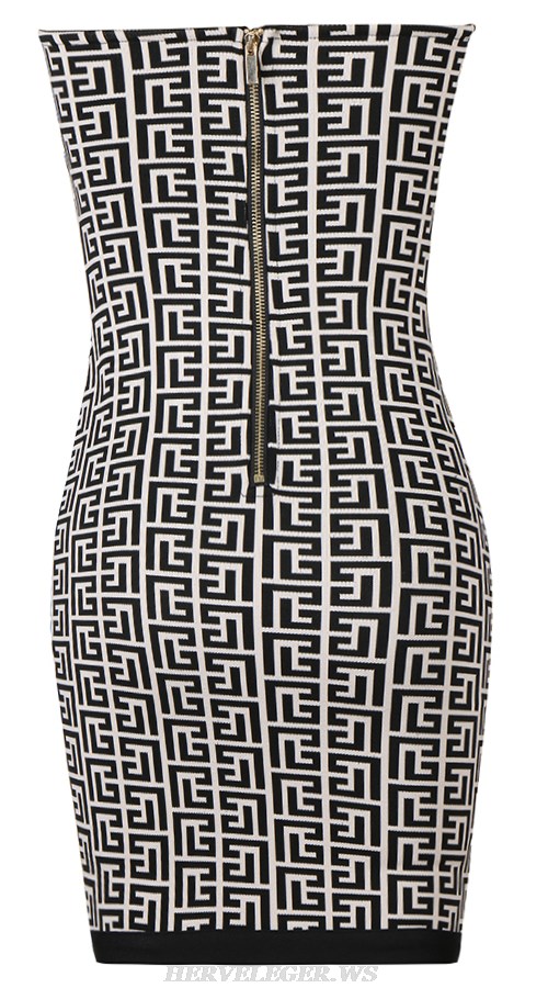 Herve Leger Strapless Bustier Printed Dress