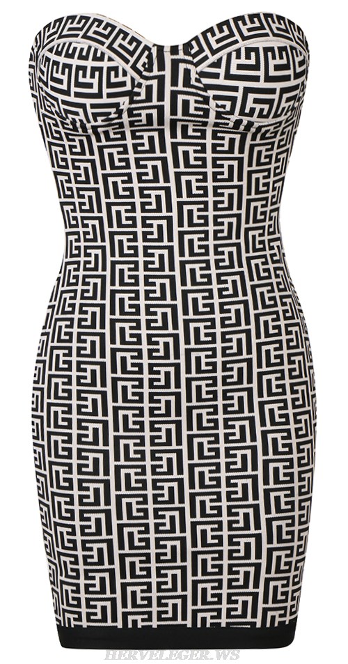Herve Leger Strapless Bustier Printed Dress